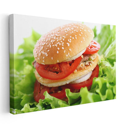Lezzetli Hamburger - Taze Sebzeli Fast Food Kanvas Tablo