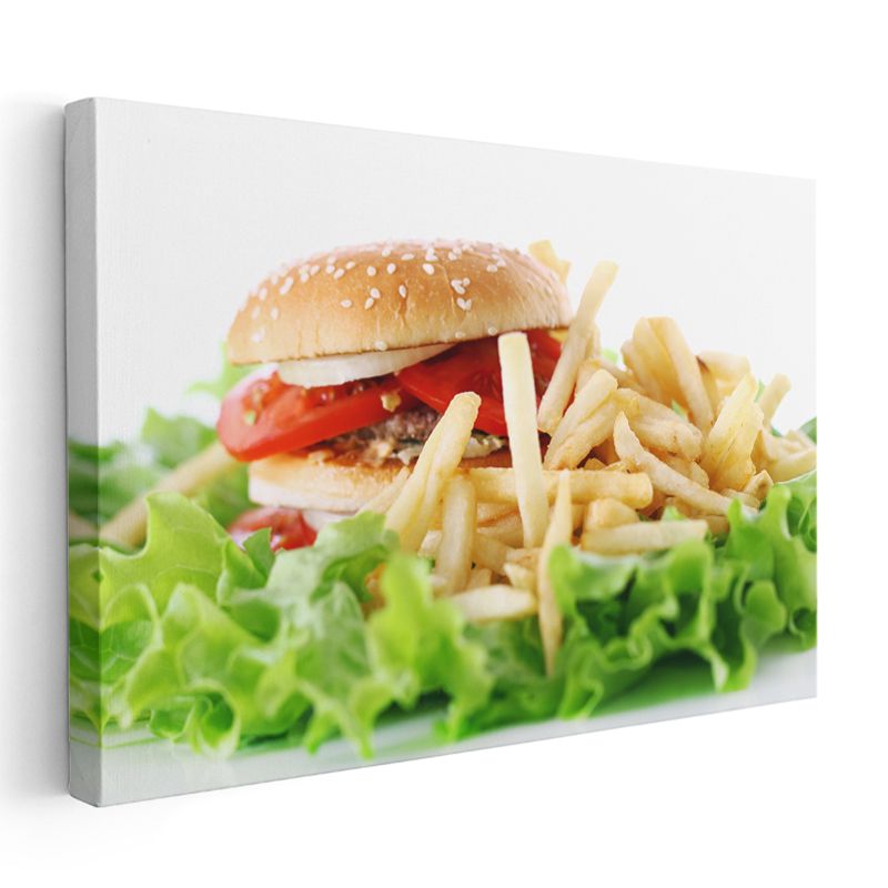 Hamburger Menü - Patates Kızartması ve Yeşillikler Kanvas Tablo