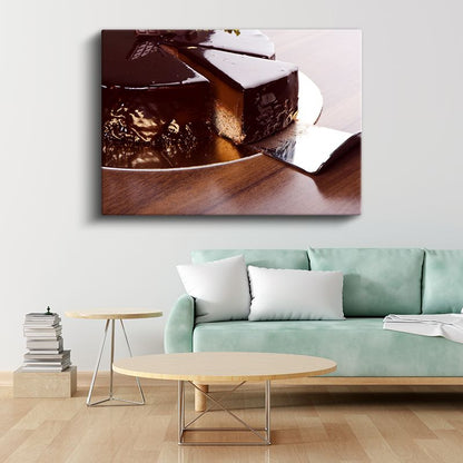 Çikolatalı Pasta Dilimi - Parlak Ganaj Soslu Lezzet Kanvas Tablo