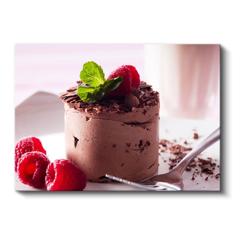 Çikolatalı Mousse - Ahududu ve Nane Yapraklı Tatlı Kanvas Tablo