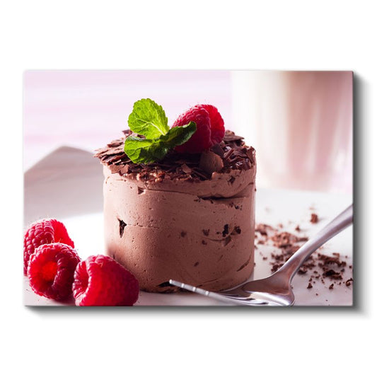 Çikolatalı Mousse - Ahududu ve Nane Yapraklı Tatlı Kanvas Tablo