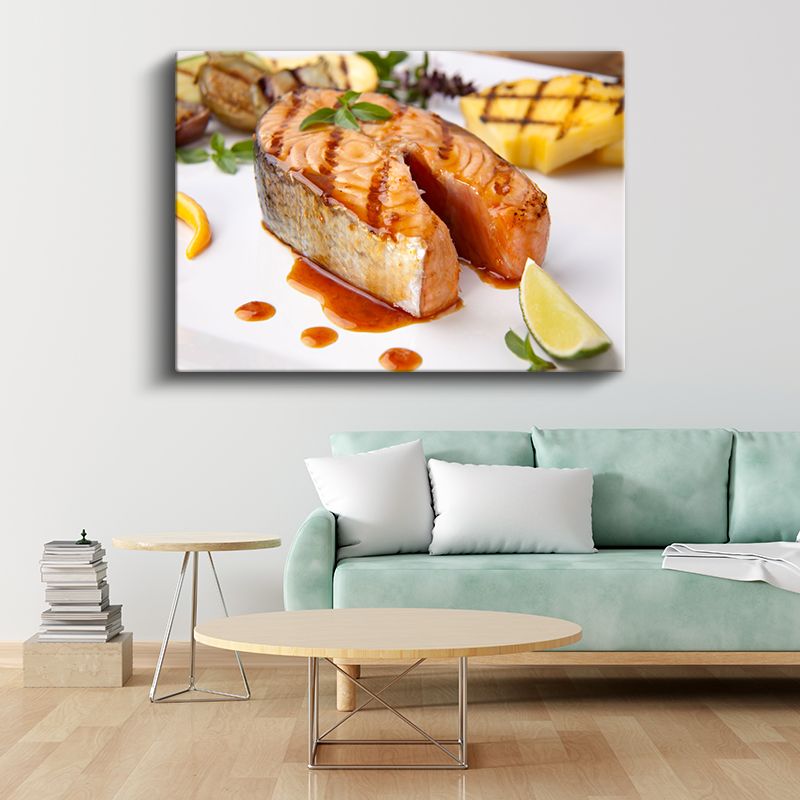 Izgara Somon - Özel Sos ve Ananas Eşliğinde Kanvas Tablo