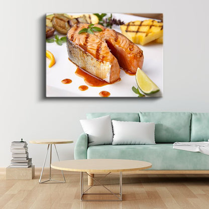 Izgara Somon - Özel Sos ve Ananas Eşliğinde Kanvas Tablo