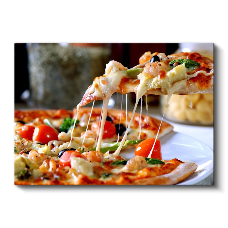 Peynirli Pizza - Uzayan Mozarella ve Taze Malzemeli Kanvas Tablo