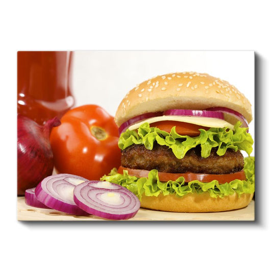 Lezzetli Hamburger - Taze Sebzelerle Hazırlanmış Kanvas Tablo