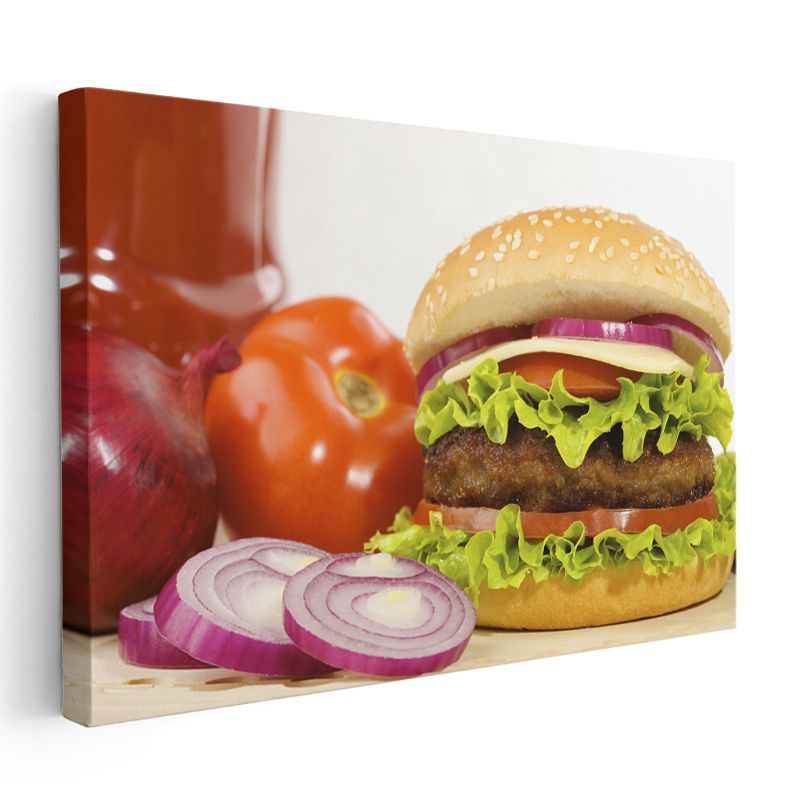 Lezzetli Hamburger - Taze Sebzelerle Hazırlanmış Kanvas Tablo