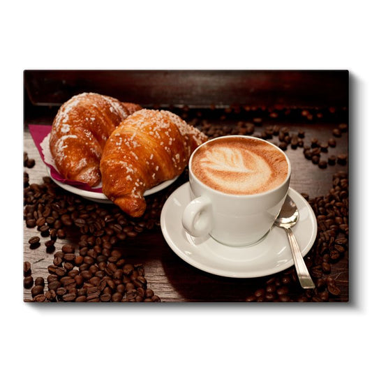 Kahve Keyfi - Latte ve Kruvasan Kanvas Tablo