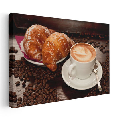 Kahve Keyfi - Latte ve Kruvasan Kanvas Tablo