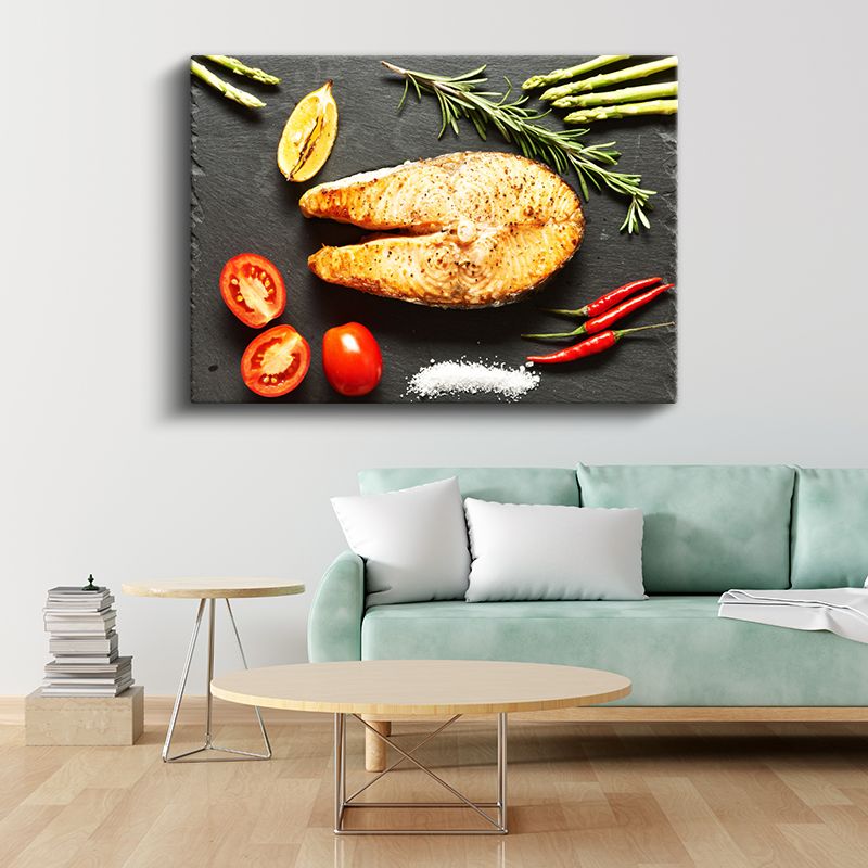 Somon Balığı - Baharatlı Deniz Mahsulü Kanvas Tablo