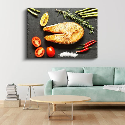 Somon Balığı - Baharatlı Deniz Mahsulü Kanvas Tablo