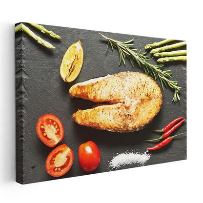 Somon Balığı - Baharatlı Deniz Mahsulü Kanvas Tablo
