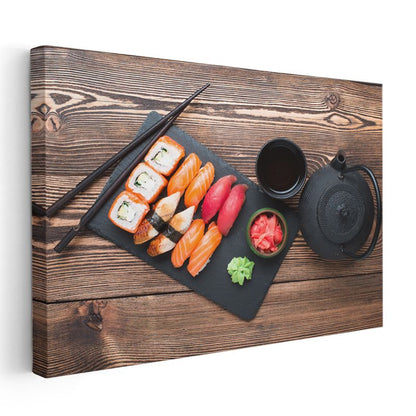 Japon Çay Seremonisi - Suşi ve Demlik Kanvas Tablo