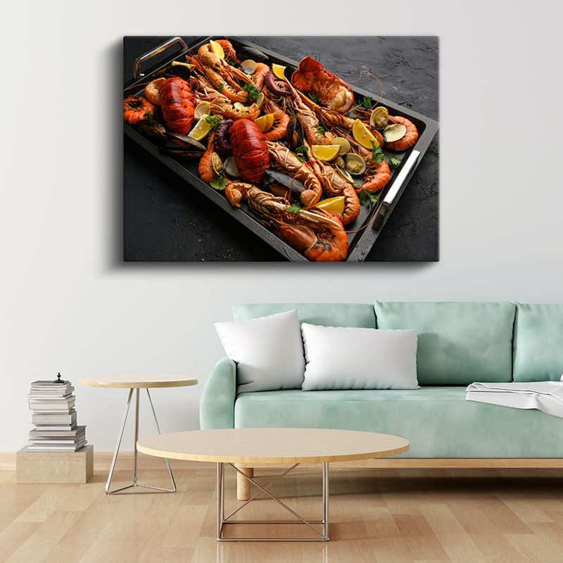 Deniz Mahsulleri Şöleni - Lüks Istakoz ve Karides Tabağı Kanvas Tablo