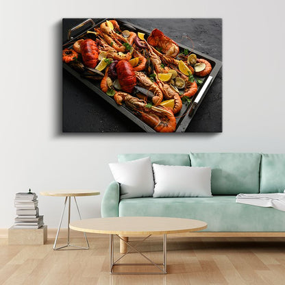 Deniz Mahsulleri Şöleni - Lüks Istakoz ve Karides Tabağı Kanvas Tablo