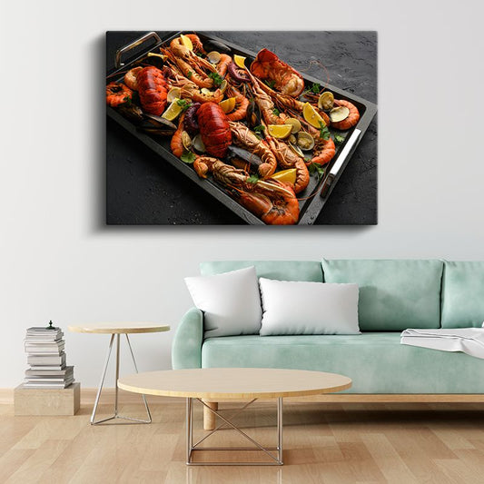 Deniz Mahsulleri Şöleni - Lüks Istakoz ve Karides Tabağı Kanvas Tablo