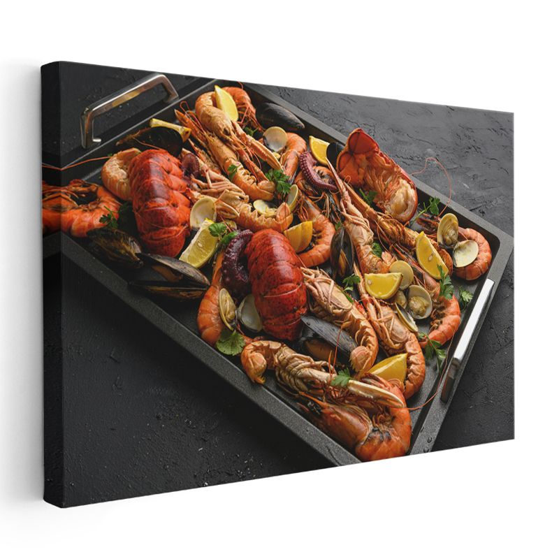 Deniz Mahsulleri Şöleni - Lüks Istakoz ve Karides Tabağı Kanvas Tablo