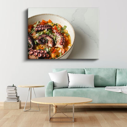 Ahtapot Çorbası - Renkli Sebzelerle Zenginleştirilmiş Deniz Lezzeti Kanvas Tablo