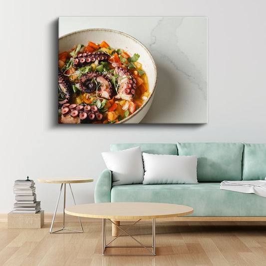 Ahtapot Çorbası - Renkli Sebzelerle Zenginleştirilmiş Deniz Lezzeti Kanvas Tablo