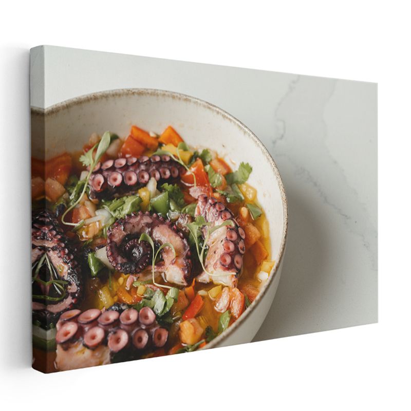 Ahtapot Çorbası - Renkli Sebzelerle Zenginleştirilmiş Deniz Lezzeti Kanvas Tablo