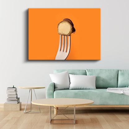 Çikolatalı Tatlı - Çatalla Tutulmuş Lezzet Kanvas Tablo