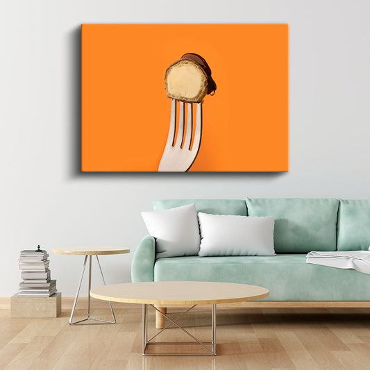 Çikolatalı Tatlı - Çatalla Tutulmuş Lezzet Kanvas Tablo