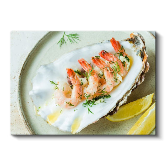 Deniz Mahsulleri - İstiridye Kabuğunda Karidesler Kanvas Tablo