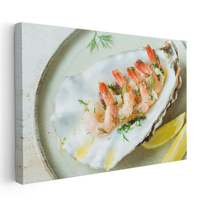 Deniz Mahsulleri - İstiridye Kabuğunda Karidesler Kanvas Tablo