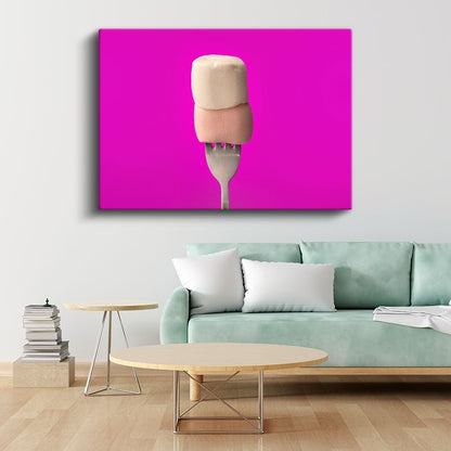 Marshmallow Lezzeti - Çatal Üzerinde Yumuşak Şeker Kanvas Tablo