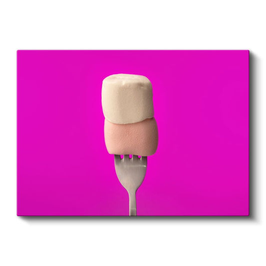 Marshmallow Lezzeti - Çatal Üzerinde Yumuşak Şeker Kanvas Tablo