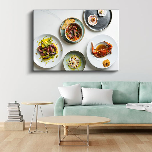 Deniz Ürünleri Şöleni - Gurme Sunum Tabakları Kanvas Tablo