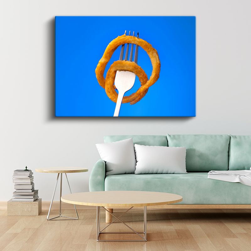 Çıtır Soğan Halkaları - Çatal Üzerinde Altın Kızartma Kanvas Tablo