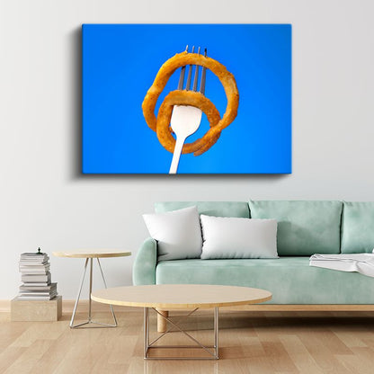 Çıtır Soğan Halkaları - Çatal Üzerinde Altın Kızartma Kanvas Tablo