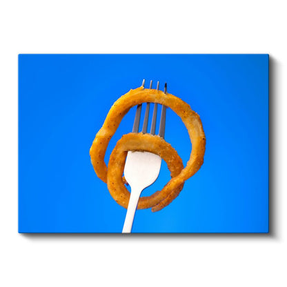 Çıtır Soğan Halkaları - Çatal Üzerinde Altın Kızartma Kanvas Tablo