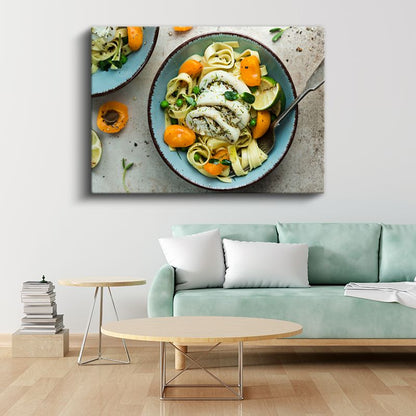 Deniz Mahsullü Makarna - Taze Malzemelerle Hazırlanmış Tabak Kanvas Tablo