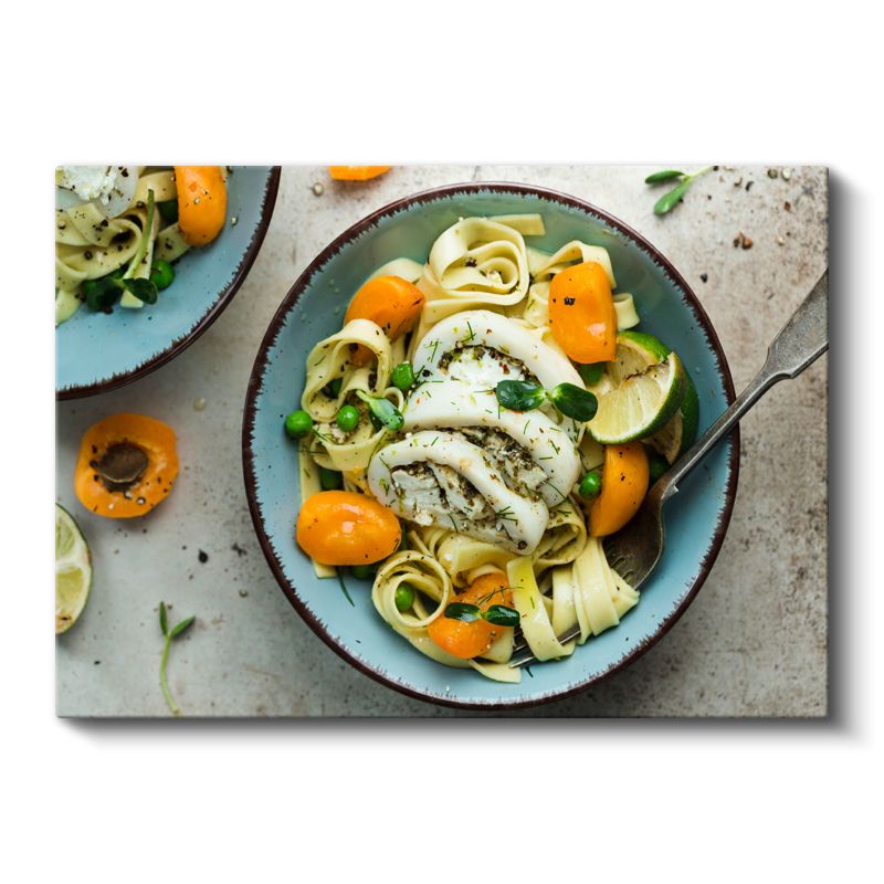 Deniz Mahsullü Makarna - Taze Malzemelerle Hazırlanmış Tabak Kanvas Tablo