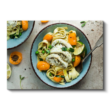 Deniz Mahsullü Makarna - Taze Malzemelerle Hazırlanmış Tabak Kanvas Tablo