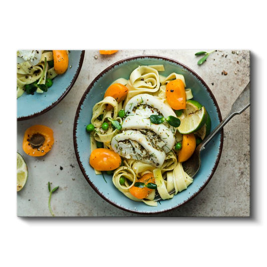 Deniz Mahsullü Makarna - Taze Malzemelerle Hazırlanmış Tabak Kanvas Tablo