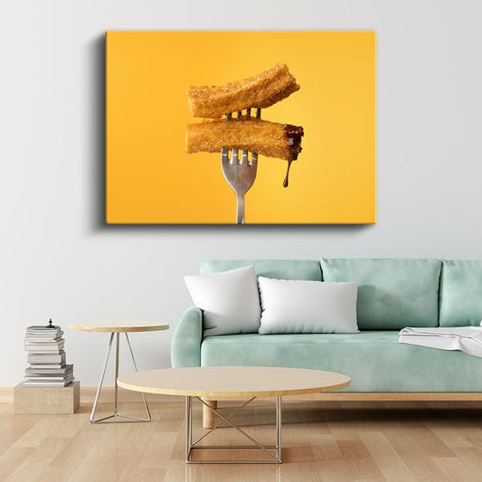 Çıtır Tatlı Çubukları - Çatal Üzerinde Akışkan Çikolata Kanvas Tablo