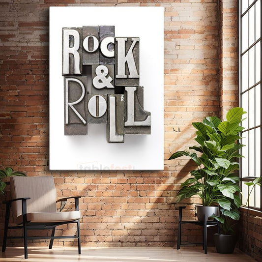 Rock & Roll - Vintage Metal Baskı Tipografi Kanvas Tablo
