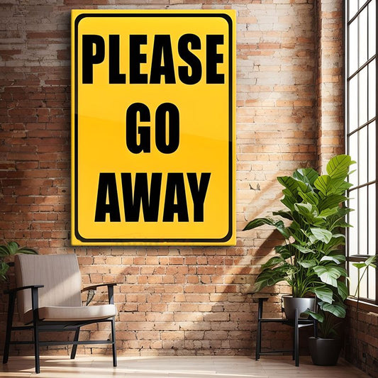 Please Go Away - Mizahi Uyarı Tabelası Kanvas Tablo