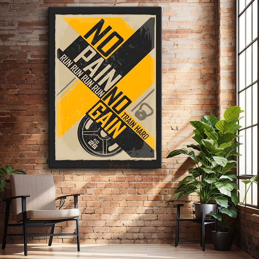 No Pain No Gain - Retro Spor Motivasyon Kanvas Tablo