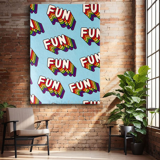 Fun - Renkli Retro Tipografi Deseni Kanvas Tablo