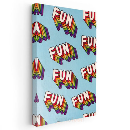 Fun - Renkli Retro Tipografi Deseni Kanvas Tablo