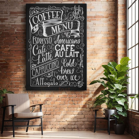 Coffee Menu - Kara Tahta Kafe Menüsü Kanvas Tablo