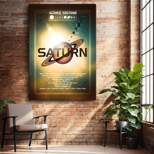 Satürn - Güneş Sistemi Bilgi Tablosu Kanvas Tablo