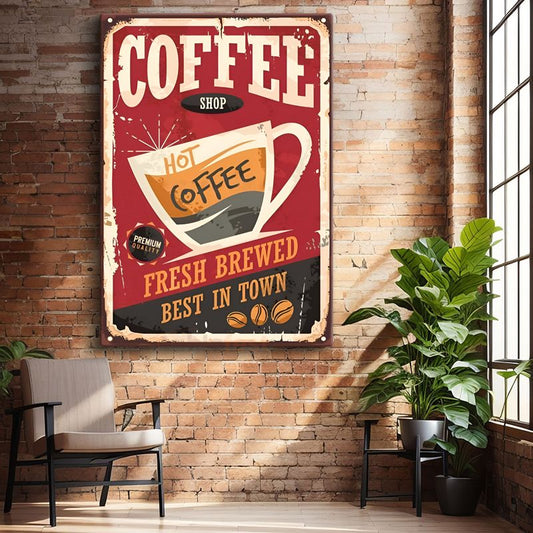 Coffee Shop - Vintage Kahve Reklamı Kanvas Tablo