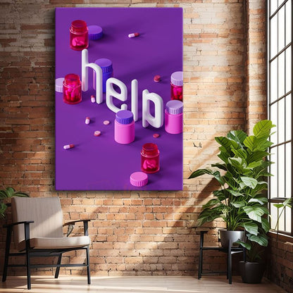 Help - 3D Tipografi İlaç Konsepti Kanvas Tablo
