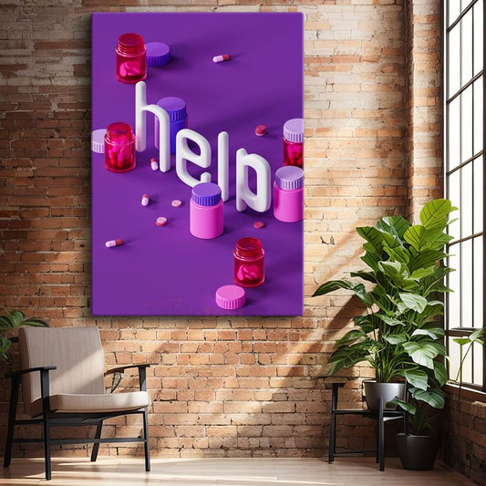 Help - 3D Tipografi İlaç Konsepti Kanvas Tablo
