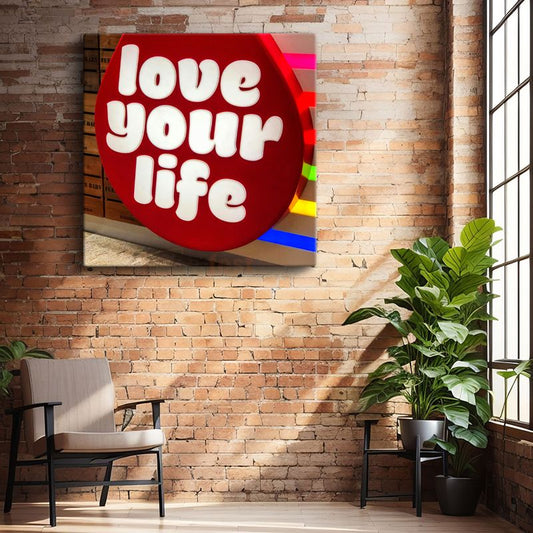 Love Your Life - Neon Efektli Motivasyon Yazısı Kanvas Tablo