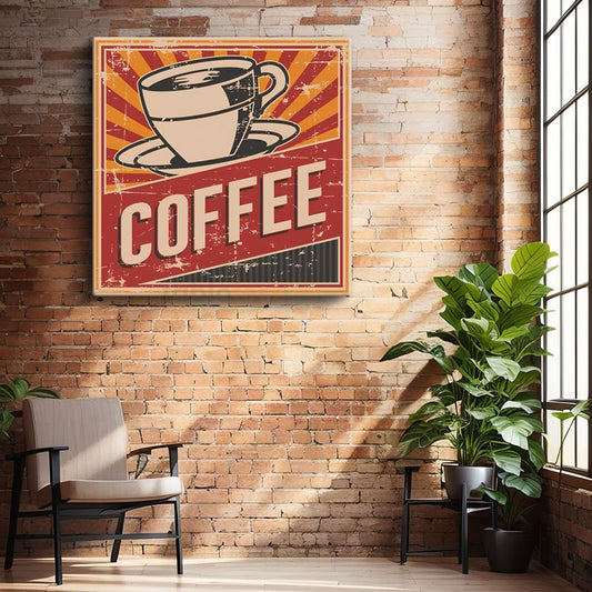 Coffee - Retro Kırmızı Kahve Posteri Kanvas Tablo